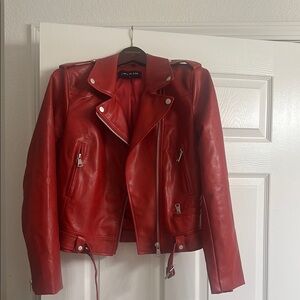 Topshop faux Red Leather Motorcycle Jacket